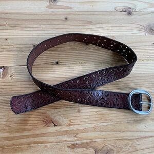 Fossil Brown Leather Laser Cut Belt Size S